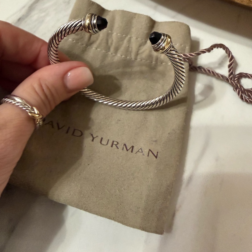 DY Authentic Classic Cable Bracelet w/ 14k gold/silver/Black Onyx 5 mm size Med - Picture 5 of 9